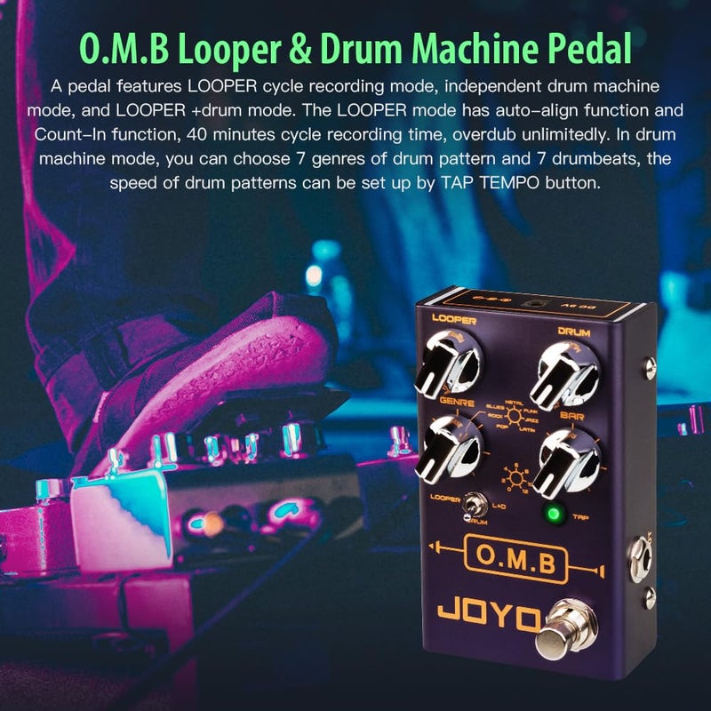 JOYO Looper Drum Machine Pedal (Looper Cycle Recording/Drum Machine) for Electric Guitar Effect (O.M.B R-06) - Image 2